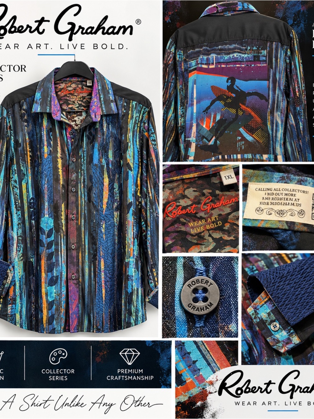 Robert Graham Multicolor Blue Teal Purple Orange Stripe Shirt Jacket